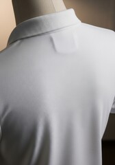 White polo shirt mockup on mannequin, back view close-up for branding and clothing design concepts
