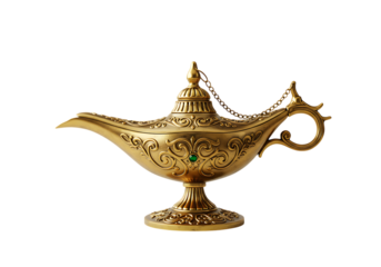 magic aladdin genie lamp isolated on white or transparent background. PNG