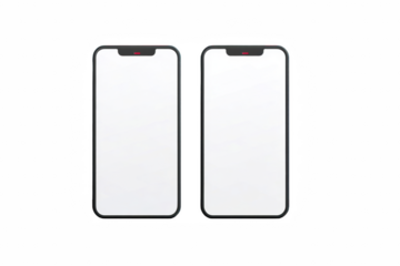 Two sleek modern smartphones featuring a minimalist design and white screens, isolated on transparent background.