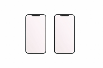 Two modern smartphones showcasing a sleek design and blank screens, perfect for app presentation, placed on transparent background.