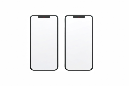 Two sleek modern smartphones featuring a minimalist design and white screens, isolated on transparent background.