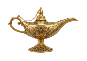magic aladdin genie lamp isolated on white or transparent background. PNG