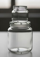 Stacked glass packaging jars in different sizes for food and cosmetic product branding mockup