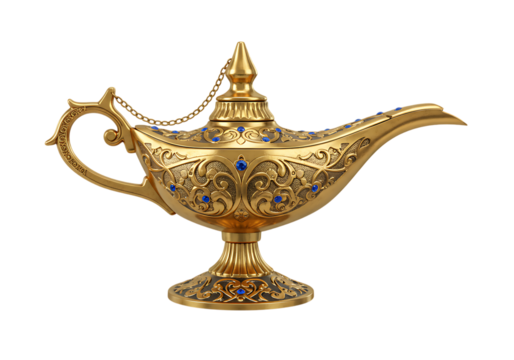 magic aladdin genie lamp isolated on white or transparent background. PNG