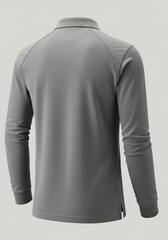 Blank long sleeve gray polo shirt mockup on male body model, isolated for apparel branding designs