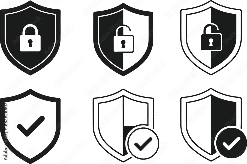 Poster vector art of set of security shield icons isolated on white background