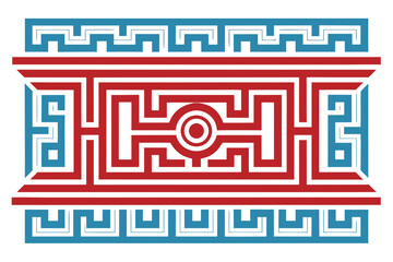 Geometric maze pattern with greek key border isolated on white background