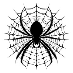 Fototapeta premium spider and web, Black spider illustration on white background