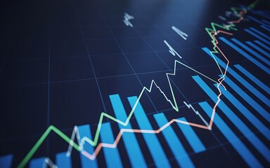 Blue bars green line chart rising graph data
