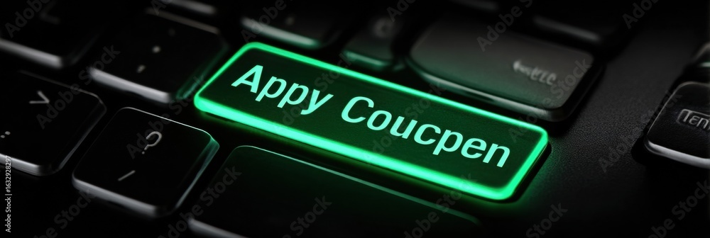 Poster button on keyboard illuminated with green light displaying text encouraging action related to applyi