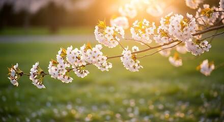 Obraz premium Beautiful cherry blossom branch with white flowers in the spring season