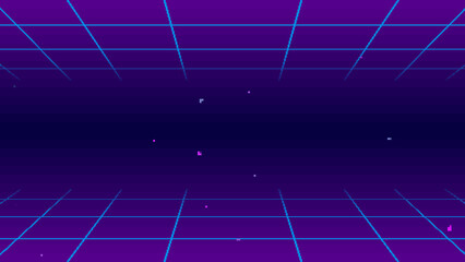 8bitレトロゲーム風のポップな青紫背景デザイン