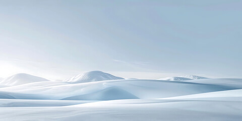 Snowy tundra landscape with rolling hills under clear sky
