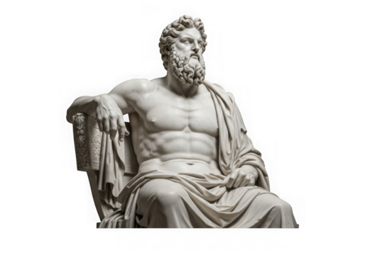 Photo of marble statue of a seated man isolated on transparent background