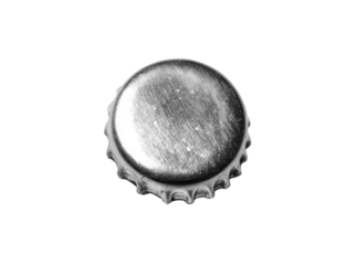 Closeup of a single silver bottle cap on black background, Isolated On White, Transparent Background, Png Cut Out