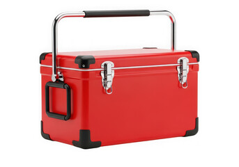 Photo of red cooler box with handle isolated on transparent background