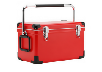 Photo of red cooler box with handle isolated on transparent background