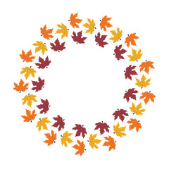 Fototapeta premium Autumn leaves circle frame. Seasonal vector illustration with maple leaf. Copy space template for themed greeting card, postcard, poster, compositions, sale
