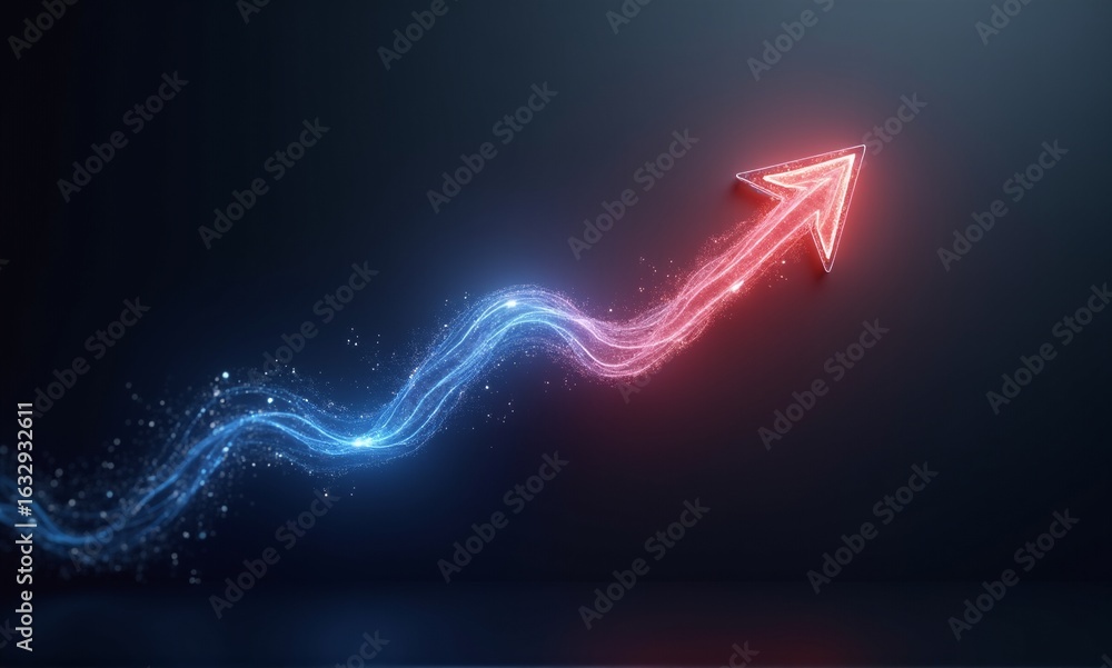 Poster a vibrant, glowing blue and red wavy line transforms into an upward-pointing arrow, symbolizing prog