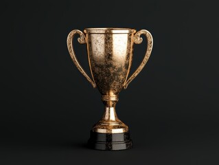 Ornate golden trophy cup on dark background.