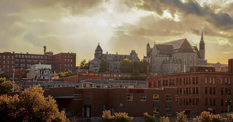 Sherbrooke Downtown Sunset Cathedral Cityscape Quebec Canada