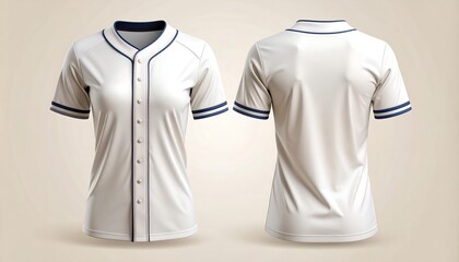 Classic white baseball jersey template for women with front and back views