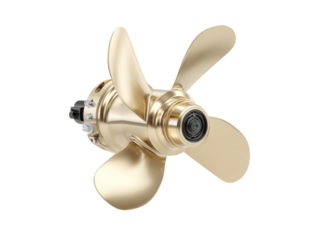 Gold boat propeller engine powerful marine technology, Isolated On White, Transparent Background, Png Cut Out