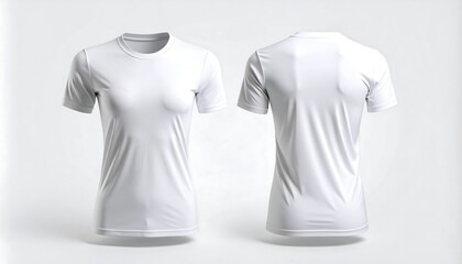 Naklejka premium Blank women's white crewneck t-shirt mockup isolated, front and back view concept