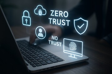 Cybersecurity zero trust network access security model on laptop security concept