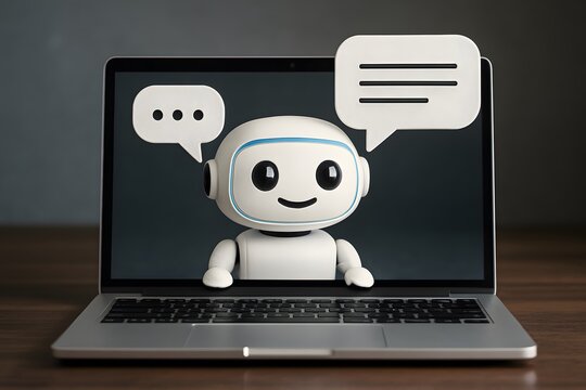 Ai chatbot on laptop screen for virtual assistant and customer support concept