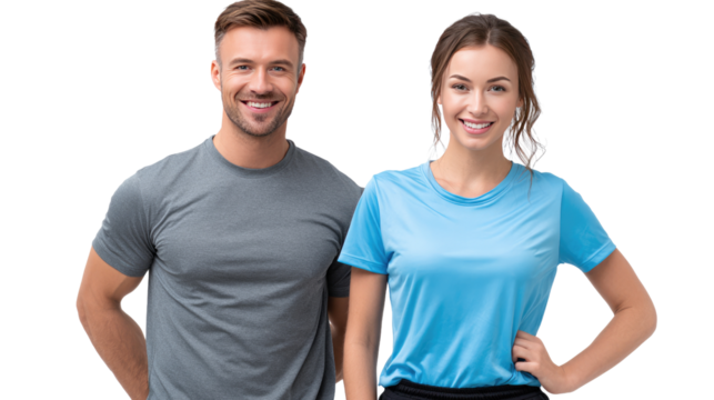 Fitness Couple's Portrait: A vibrant duo, exuding health and vitality in fitness apparel, radiate positivity and teamwork. Representing lifestyle, health, and healthy lifestyle - Powered by Adobe