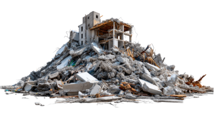 Demolished Building Remains: A massive pile of concrete rubble, once a solid structure, stands as a stark testament to destruction and change, hinting at both loss and the potential for renewal.