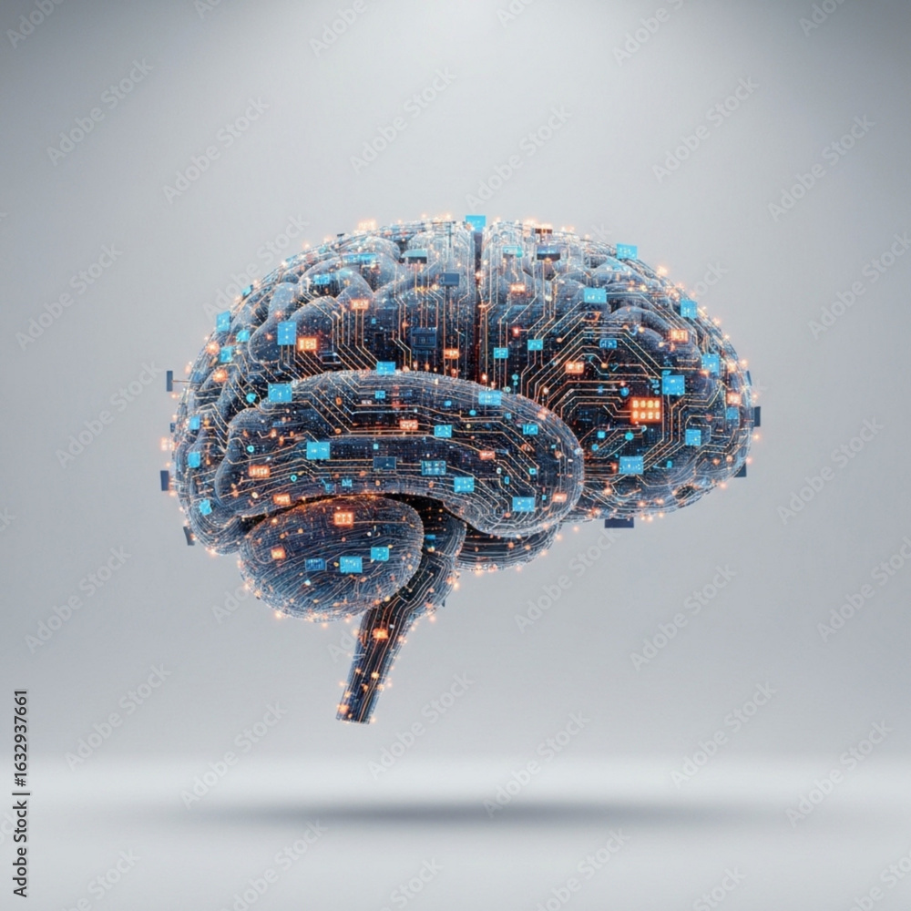 Aufkleber electronic human brain with circuit board design showcasing artificial intelligence concept and neur