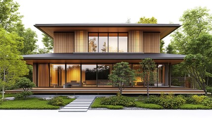 Contemporary Minimalist House with Wood Accents and Lush Greenery, Modern Aesthetic