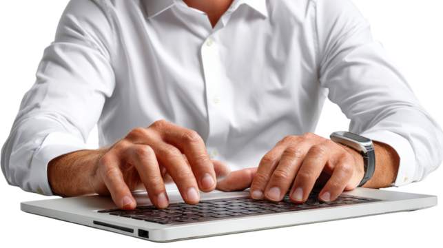 Focused Typing: A close-up shot of a person's hands intently typing on a laptop, emphasizing focus and concentration.
