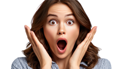 Astonishment and Amazement: A captivating portrait of a woman's face displaying the emotion of shock and wonder, with open mouth and wide eyes.