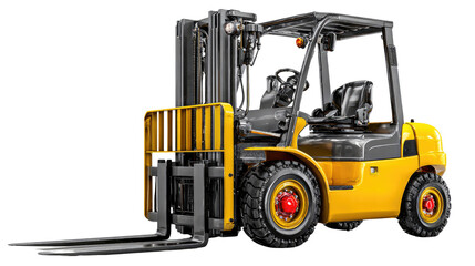 Yellow Forklift: A vibrant yellow forklift, meticulously detailed, stands ready for action, with its powerful tines poised. A symbol of efficiency in industry.