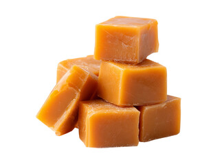 Delicious caramel candies stacked sweet treat food photography, Isolated On White, Transparent Background, Png Cut Out