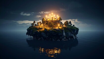 Magical island at night