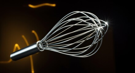 Metal whisk on dark background