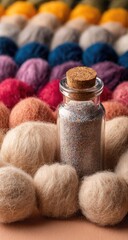 Colorful yarn balls with a small jar