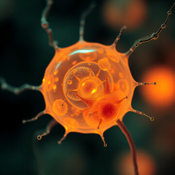 Embryonic stem cell under microscope glowing with cellular detail and soft blur