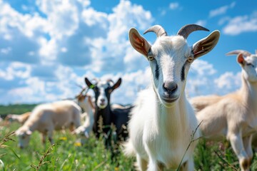 Vibrant Color Picture of Goats at the Farm on a Sunny Day