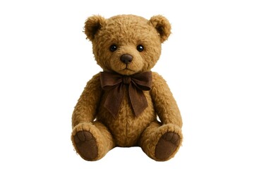 Fototapeta premium Realistic Brown Teddy Bear with Bow Sitting on White Background