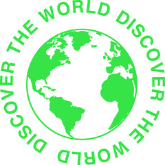 Obraz premium Displaying green globe in flat graphic featuring DISCOVER WORLD text ring on transparent background