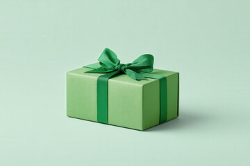 beautifully wrapped gift sits prominently against clean ultrabright green background symbolizing celebration of new