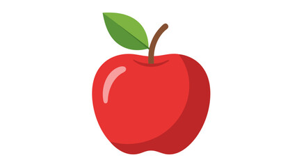 Fototapeta premium Vivid illustration of a red apple with stem and leaf against a white background displaying simple yet eye-catching design