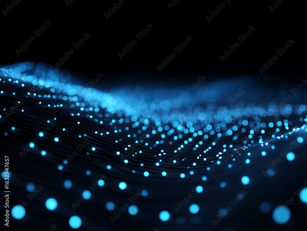 Poster abstract visualization of interconnected blue nodes on dark background