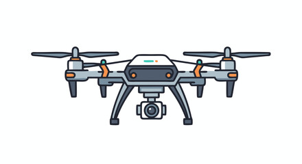 Detailed Line Art Illustration of a Modern Drone Equipped with a High-Resolution Camera system for various purposes like mapping or surveillance