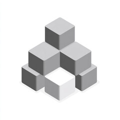 Fototapeta premium A common icon for the Scolio Car game project, gray cubes arranged in the shape of an isometric pyramid with one side facing up and three sides visible